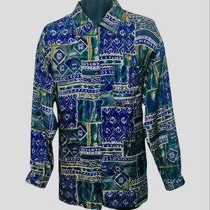 ROBERT STOCK VINTAGE 100% Silk Button Up Long Sleeve Poket Size Large